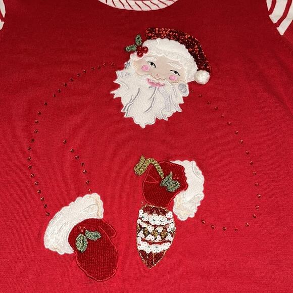 Vintage 1990s Storybook Knits Sequin Santa Christmas Teacher Granny Sweater XL - Picture 2 of 4
